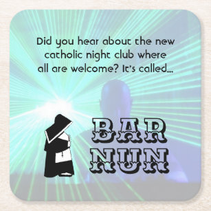 Nun Fun - clean humor, Catholic Night Club Joke Square Paper Coaster