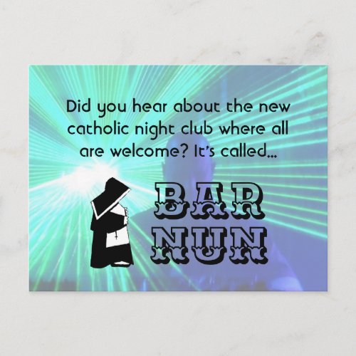 Nun Fun Pun Catholic Night Club Joke Postcard