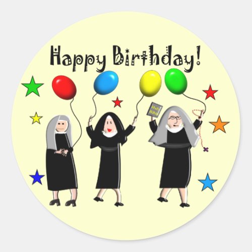 Nun Happy Birthday Cards  Gifts Classic Round Sticker