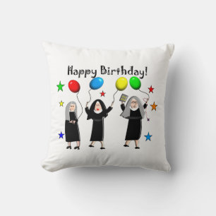 Nun Happy Birthday White Throw Pillow