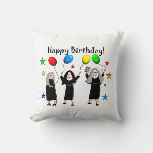 Nun Happy Birthday White Throw Pillow