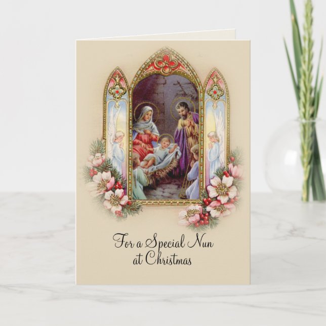 Nun Nativity Traditional Christmas Holy Family  Card (Front)