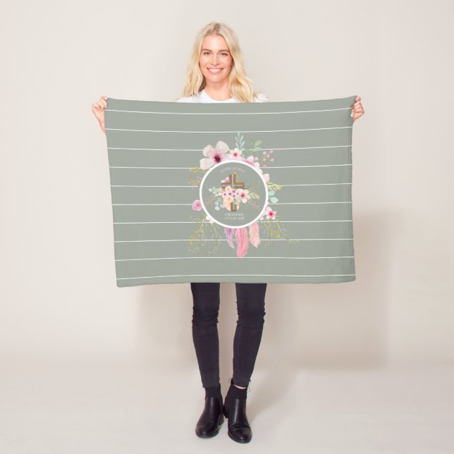 Nun Ordination Gift - Personalized Floral Cross Fleece Blanket (In Situ)