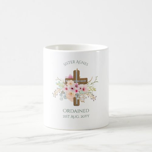NUN _ Ordination or Anniversary _ Floral Cross Coffee Mug