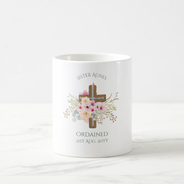 NUN - Ordination or Anniversary - Floral Cross Coffee Mug (Center)