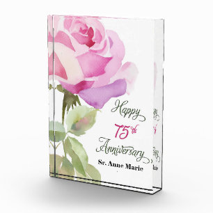 Nun Personalize 75th Anniversary Pink Rose Acrylic Award