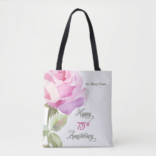 Nun Personalize 75th Anniversary Pink Rose Tote Bag