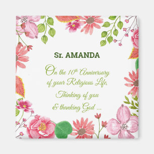 Nun Religious 10th Anniversary Watercolor Flowers Magnet