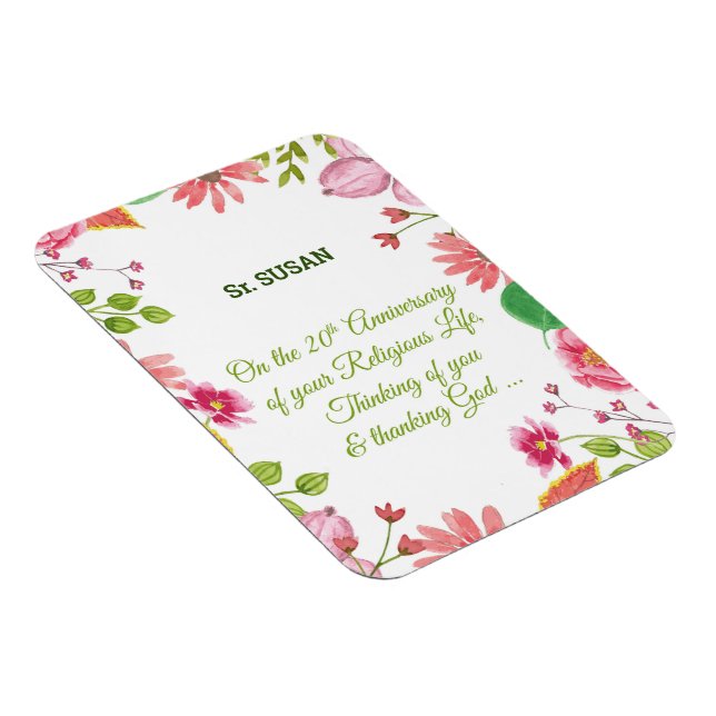 Nun Religious 20th Anniversary Watercolor Flowers Magnet (Right Side)