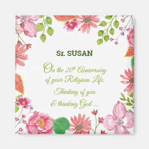 Nun Religious 20th Anniversary Watercolor Flowers Magnet