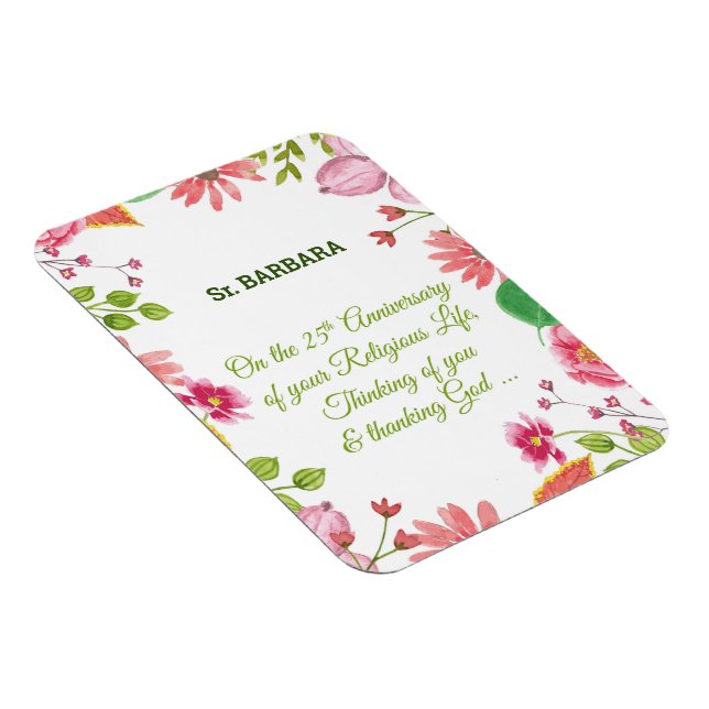 Nun Religious 25th Anniversary Watercolor Flowers Magnet (Right Side)