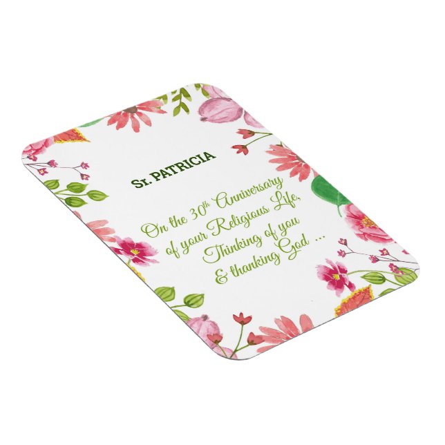 Nun Religious 30th Anniversary Watercolor Flowers Magnet (Right Side)