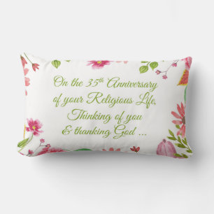 Nun Religious 35th Anniversary Watercolor Flowers Lumbar Pillow