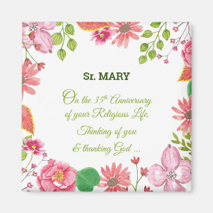 Nun Religious 35th Anniversary Watercolor Flowers Magnet