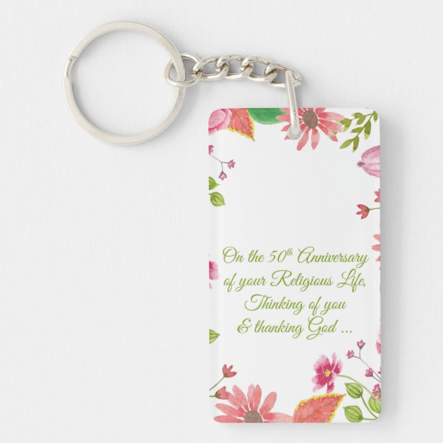 Nun Religious 50th Anniversary Watercolor Flowers Keychain (Front)