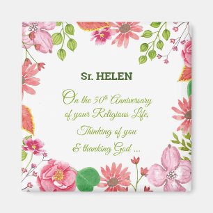 Nun Religious 50th Anniversary Watercolor Flowers Magnet