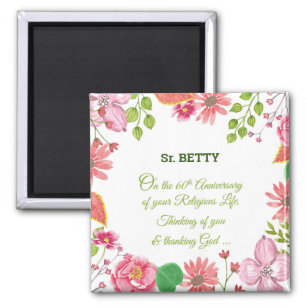 Nun Religious 60th Anniversary Watercolor Flowers Magnet