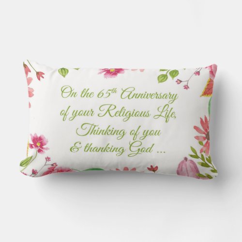 Nun Religious 65th Anniversary Watercolor Flowers Lumbar Pillow