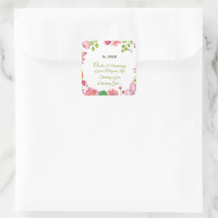 Nun Religious 65th Anniversary Watercolor Flowers Square Sticker