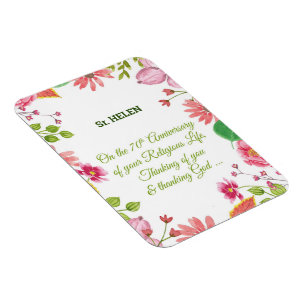 Nun Religious 70th Anniversary Watercolor Flowers Magnet