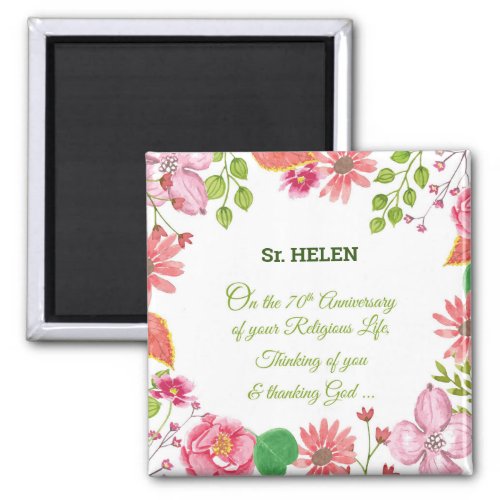 Nun Religious 70th Anniversary Watercolor Flowers Magnet