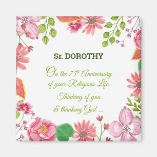 Nun Religious 75th Anniversary Watercolor Flowers Magnet