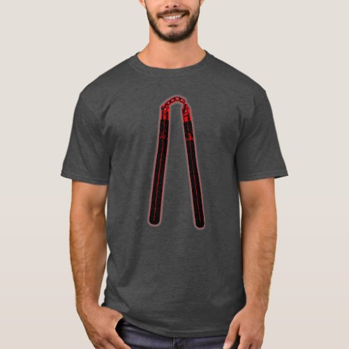 Nunchucks Red Black Grunge Karate Martial Arts T_Shirt