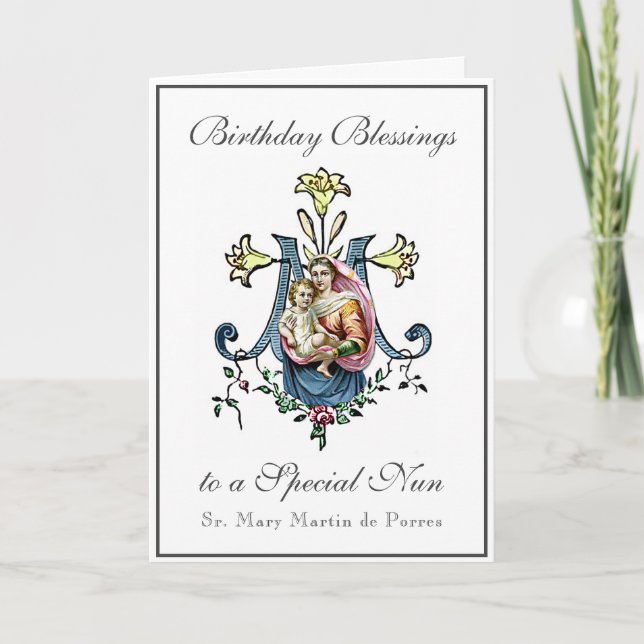 Nuns Birthday Blessings Celebration Virgin Mary Card (Front)