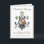 Nuns Birthday Blessings Celebration Virgin Mary Card<br><div class="desc">This is a beautiful traditional Catholic customized image of the Blessed Virgin Mary with the Child Jesus on a Marian Cross with lilies. All text and fonts may be modified.</div>
