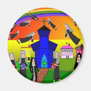 Nuns "Flying Nuns" Whimsical Art Magnet