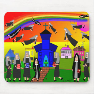Nuns "Flying Nuns" Whimsical Art Mouse Pad