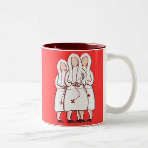 Nuns Gifts Three Cloistered Sisters Design Two_Tone Coffee Mug