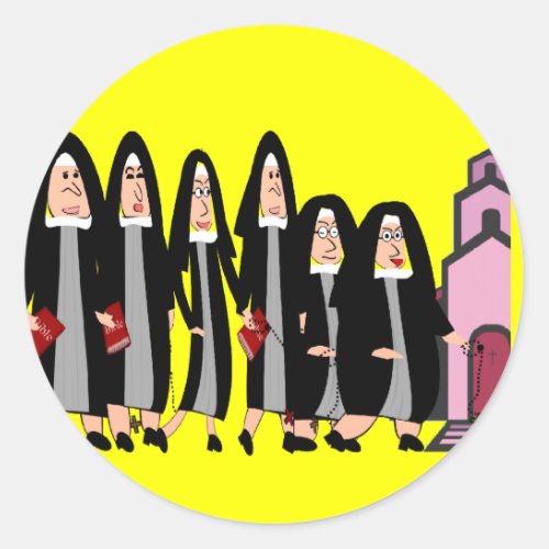 Nuns Heading to Church Classic Round Sticker