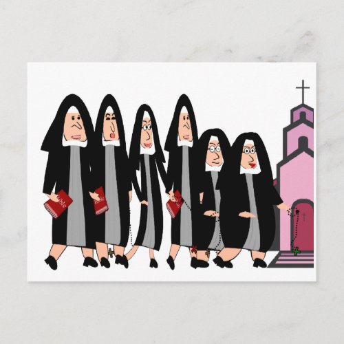 Nuns Heading to Church Postcard