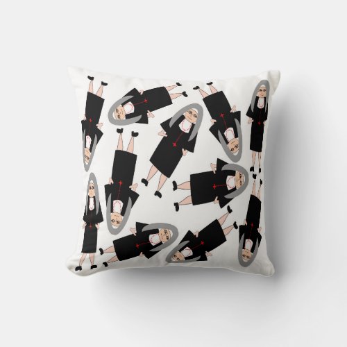 Nuns in Habits Black and White Throw Pillow