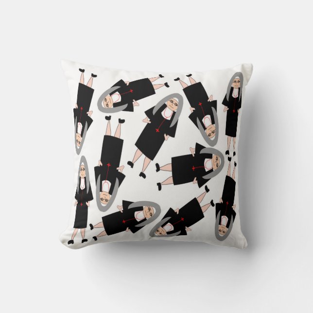 Nuns in Habits Black and White Throw Pillow (Front)