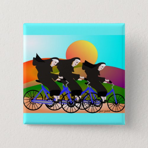 Nuns on Bicycles Art Gifts Button