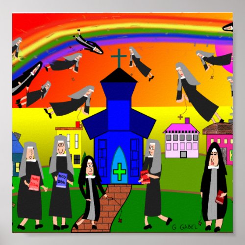 Nuns Poster Flying Nuns Whimsical Art