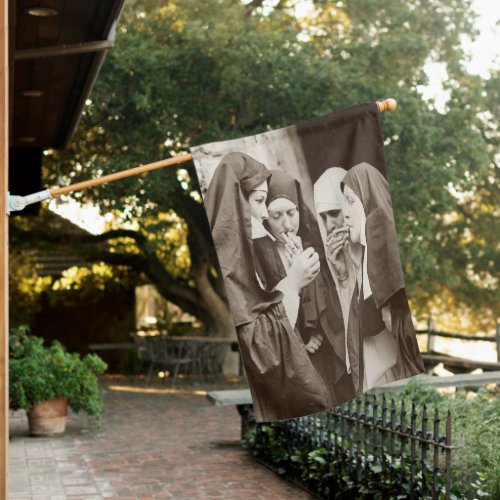 Nuns Smoking Sepia House Flag