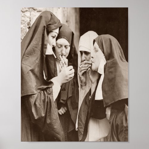 Nuns Smoking Sepia Poster