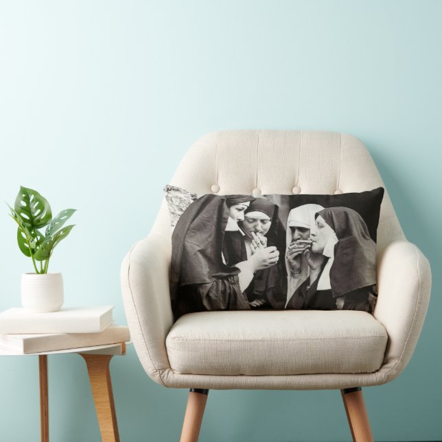 Nuns Smoking Vintage Photo Lumbar Pillow (Chair)