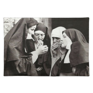 Nuns Smoking Vintage photograph Cloth Placemat