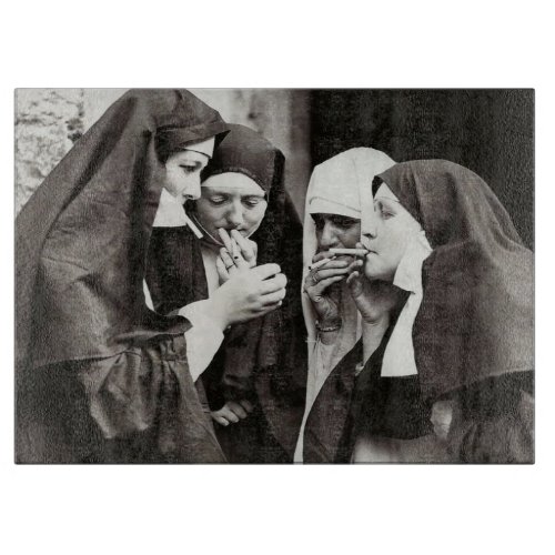 Nuns Smoking Vintage photograph Cutting Board