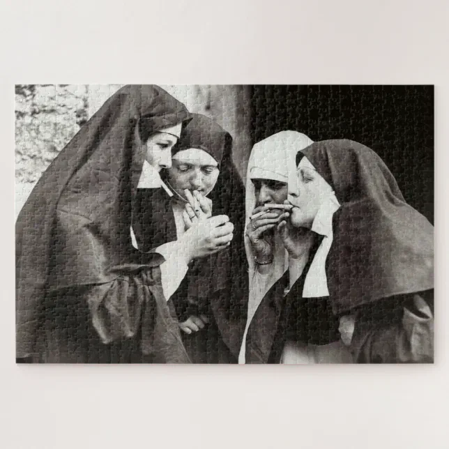 nuns smoking cigarettes Nuns Smoking Vintage Photograph Jigsaw Puzzle