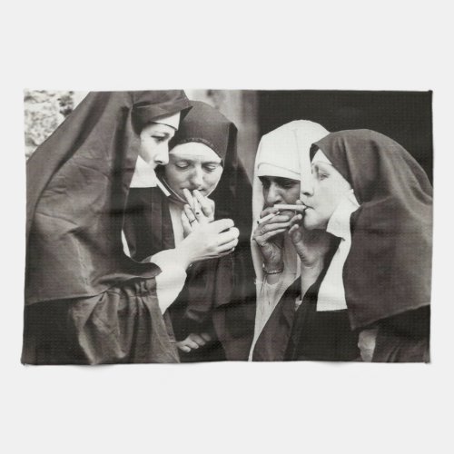 Nuns Smoking Vintage Photograph  Kitchen Towel