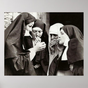 Nuns Smoking Vintage Photograph  Poster