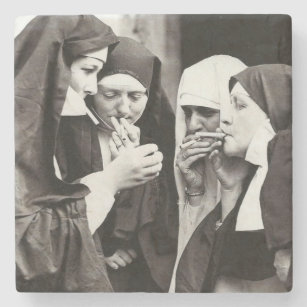 Nuns Smoking Vintage Photograph Stone Coaster