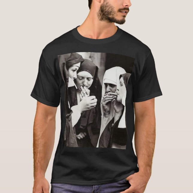 Nuns Smoking Vintage Photograph T-Shirt (Front)