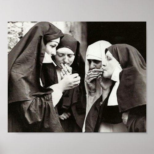 Nuns Smoking Vintage Photography 10x8in Poster