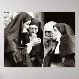 Nuns Smoking Vintage Photography 11x8.5in Poster